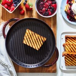 Deals ❤️ Staub 10" Round Double Handle Pure Grill | Grenadine ???? -Le Creuset Shop 12012687 ls 02