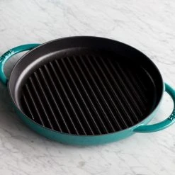 Deals ???? Staub 10" Round Double Handle Pure Grill | Turquoise ❤️ -Le Creuset Shop 12030105 ls 1 1