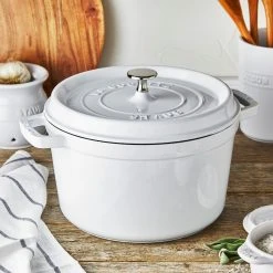 Promo ???? Staub 5 Qt Tall Cocotte | White ???? -Le Creuset Shop 12502402 ls 01