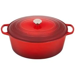 Hot Sale ???? Le Creuset 15.5 Qt. Oval Signature Dutch Oven With Stainless Steel Knob | Cerise/Cherry Red ????