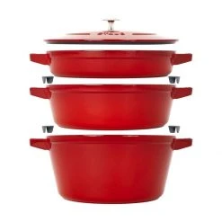 Deals ✔️ Staub Stackable Cocotte, Braiser, And Grill Pan With Lid | Cherry ????