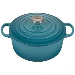 Discount ???? Le Creuset 4.5 Qt. Round Signature Dutch Oven With Stainless Steel Knob | Caribbean Blue ✔️