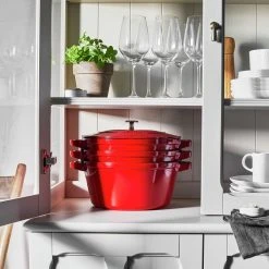 Deals ✔️ Staub Stackable Cocotte, Braiser, And Grill Pan With Lid | Cherry ???? -Le Creuset Shop 750051523