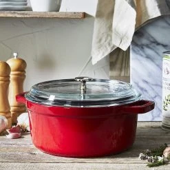 New ???? Staub 4 Qt. Round Cocotte/Dutch Oven With Glass Lid | Cherry Red ???? 9 New ???? Staub 4 Qt. Round Cocotte/Dutch Oven With Glass Lid | Cherry Red ???? -Le Creuset Shop 81wrlo92ktl. ac sl1500