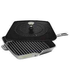 Deals ???? Staub 12" Square Cast Iron Grill Pan & Press Set | Graphite Grey ????