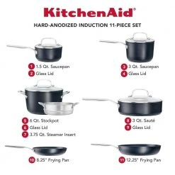 Buy ✔️ KitchenAid Non-Electrics KitchenAid Hard Anodized Induction Cookware Set | 11-Piece ⭐ -Le Creuset Shop dimensions 1