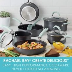 New ???? Rachael Ray 11-Piece Hard Anodized Cookware Set | Light Blue ???? -Le Creuset Shop hardblue2