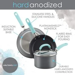 New ???? Rachael Ray 11-Piece Hard Anodized Cookware Set | Light Blue ???? -Le Creuset Shop hardblue5
