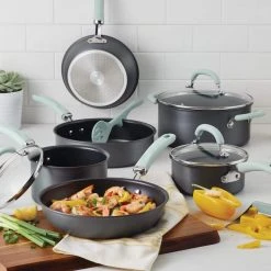 New ???? Rachael Ray 11-Piece Hard Anodized Cookware Set | Light Blue ???? -Le Creuset Shop hardblue8