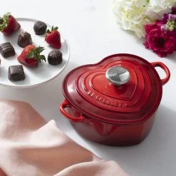 Flash Sale ✨ Le Creuset 2 Qt. Heart Cocotte With Stainless Steel Knob | Cerise/Cherry Red ???? -Le Creuset Shop heaertcocotte