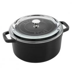New ???? Staub 4 Qt. Round Cocotte/Dutch Oven With Glass Lid | Matte Black ????