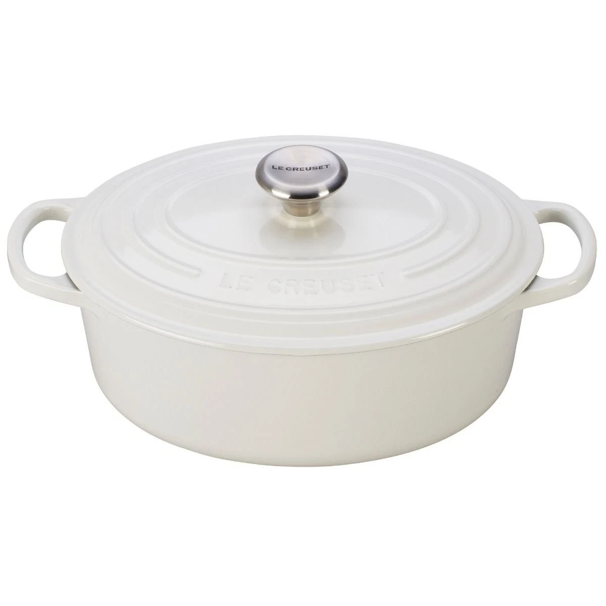 Cheap ???? Le Creuset 2.75 Qt. Oval Signature Dutch Oven With Stainless Steel Knob | White ????