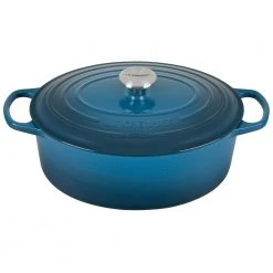 Discount ???? Le Creuset 6.75 Qt. Oval Signature Dutch Oven With Stainless Steel Knob | Deep Teal ????