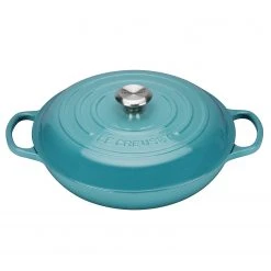 Outlet ???? Le Creuset 2.25 Qt. Signature Enameled Cast Iron Braiser With Stainless Steel Knob | Caribbean Blue ????