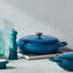 Best Pirce ???? Le Creuset 3.5 Qt. Signature Enameled Cast Iron Braiser With Stainless Steel Knob | Marseille Blue ⌛ -Le Creuset Shop mars2