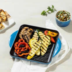 Best Sale ???? Le Creuset 9.5" Square Signature Enameled Cast Iron Grill Pan | Marseille Blue ???? -Le Creuset Shop marsgriddle6
