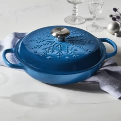 Promo ???? Le Creuset 2.25 Qt. Signature Braiser With Stainless Steel Knob | Noel (Marseille Blue) ???? -Le Creuset Shop noelbraiser2