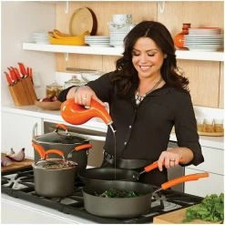 Top 10 ???? Rachael Ray Hard Anodized II Cookware Set W/ Orange Handles: 10pc ???? -Le Creuset Shop rachael ray evoo bottles in use kitchen setting compressed 6 1