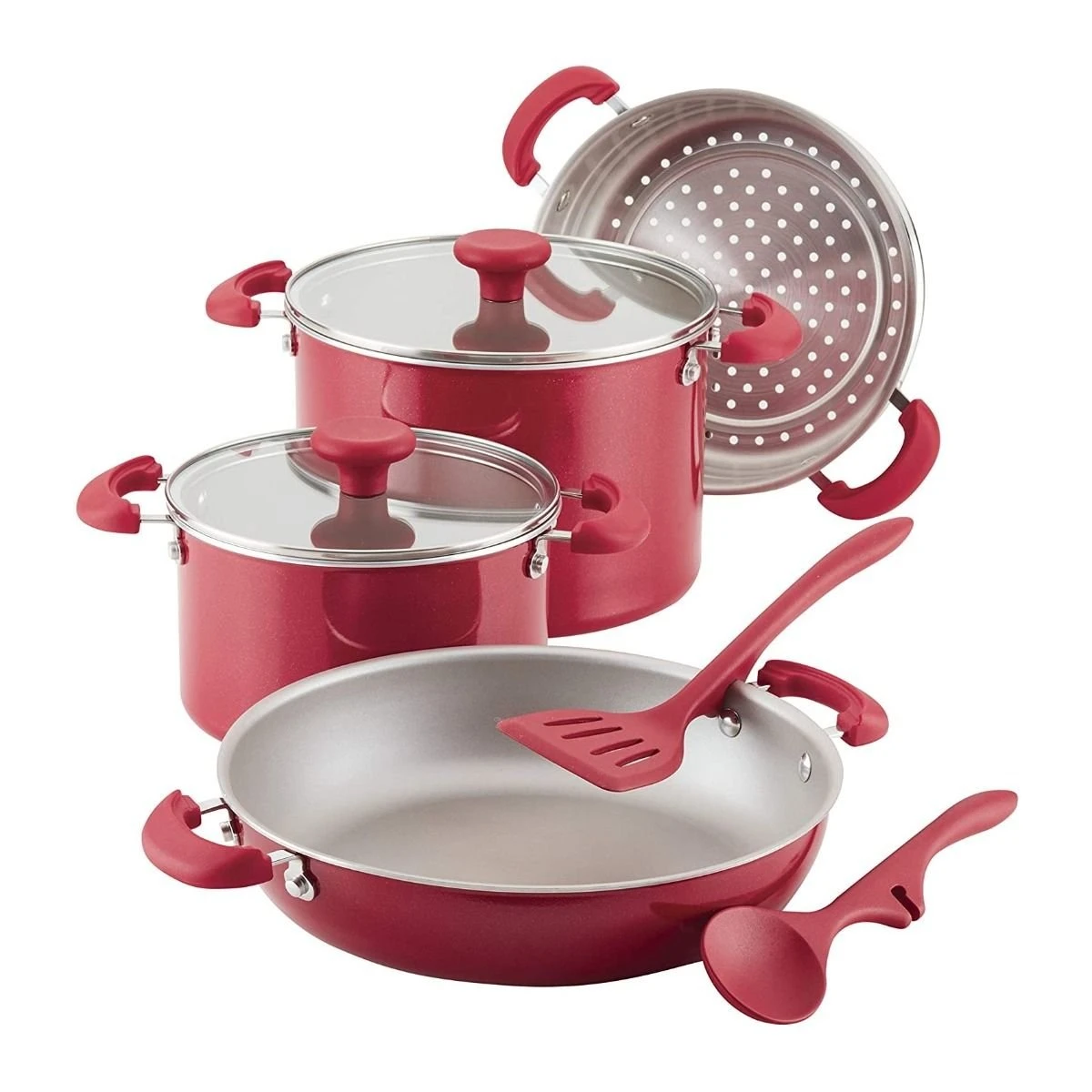 Discount ???? Rachael Ray 8-Piece Enameled Stacking Cookware Set | Red Shimmer ???? 3 Discount ???? Rachael Ray 8-Piece Enameled Stacking Cookware Set | Red Shimmer ????