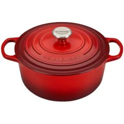 Flash Sale ???? Le Creuset 5.5 Qt. Round Signature Cast Iron Dutch Oven With Stainless Steel Knob | Cerise/Cherry Red ????
