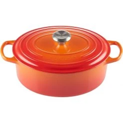 Best Sale ???? Le Creuset 5 Qt. Oval Signature Dutch Oven With Stainless Steel Knob | Flame Orange ✔️