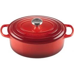 Best Sale ???? Le Creuset 5 Qt. Oval Signature Dutch Oven With Stainless Steel Knob | Cerise/Cherry Red ✔️