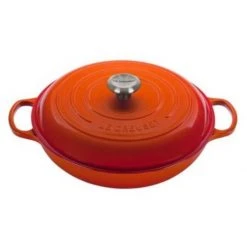 Best Pirce ???? Le Creuset 5 Qt. Signature Enameled Cast Iron Braiser With Stainless Steel Knob | Flame Orange ❤️