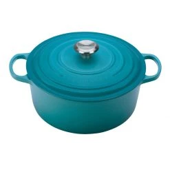 Best Pirce ???? Le Creuset 7.25 Qt. Round Signature Dutch Oven With Stainless Steel Knob | Caribbean Blue ⌛