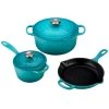 Buy ???? Le Creuset 5-Piece Signature Cookware Set With Stainless Steel Knobs | Caribbean Blue ????