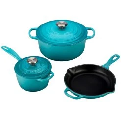 Buy ???? Le Creuset 5-Piece Signature Cookware Set With Stainless Steel Knobs | Caribbean Blue ????