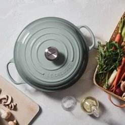 Deals ???? Le Creuset 3.5 Qt. Signature Enameled Cast Iron Braiser With Stainless Steel Knob | Sea Salt ???? -Le Creuset Shop rs9191 spring 2019 seasaltbraiserhuman 0732 lpr