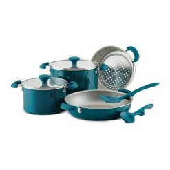 Cheapest ???? Rachael Ray 8-Piece Enameled Stacking Cookware Set | Teal Shimmer ???? -Le Creuset Shop teal10