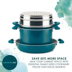 Cheapest ???? Rachael Ray 8-Piece Enameled Stacking Cookware Set | Teal Shimmer ???? -Le Creuset Shop teal14