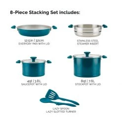 Cheapest ???? Rachael Ray 8-Piece Enameled Stacking Cookware Set | Teal Shimmer ???? -Le Creuset Shop teal15